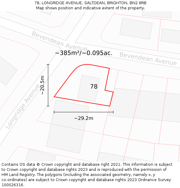 78, LONGRIDGE AVENUE, SALTDEAN, BRIGHTON, BN2 8RB: Plot and title map