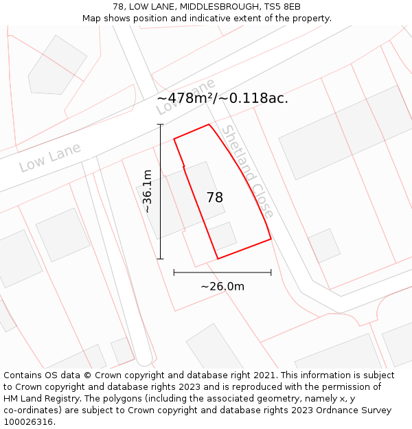 78, LOW LANE, MIDDLESBROUGH, TS5 8EB: Plot and title map