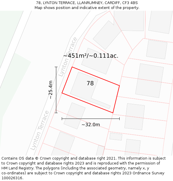 78, LYNTON TERRACE, LLANRUMNEY, CARDIFF, CF3 4BS: Plot and title map