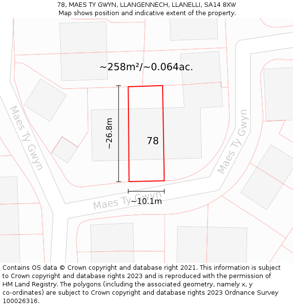 78, MAES TY GWYN, LLANGENNECH, LLANELLI, SA14 8XW: Plot and title map