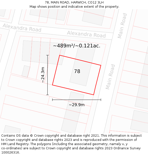 78, MAIN ROAD, HARWICH, CO12 3LH: Plot and title map