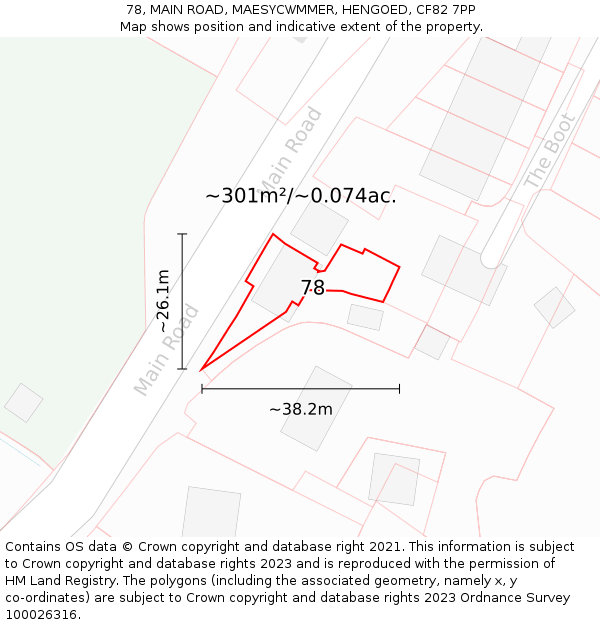 78, MAIN ROAD, MAESYCWMMER, HENGOED, CF82 7PP: Plot and title map