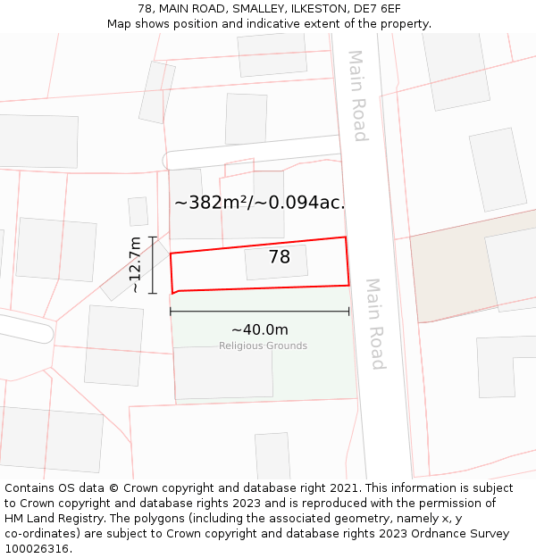 78, MAIN ROAD, SMALLEY, ILKESTON, DE7 6EF: Plot and title map