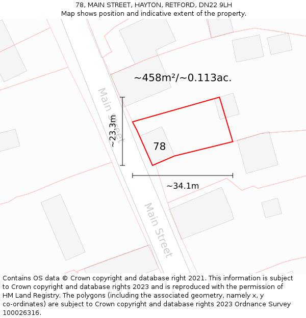 78, MAIN STREET, HAYTON, RETFORD, DN22 9LH: Plot and title map