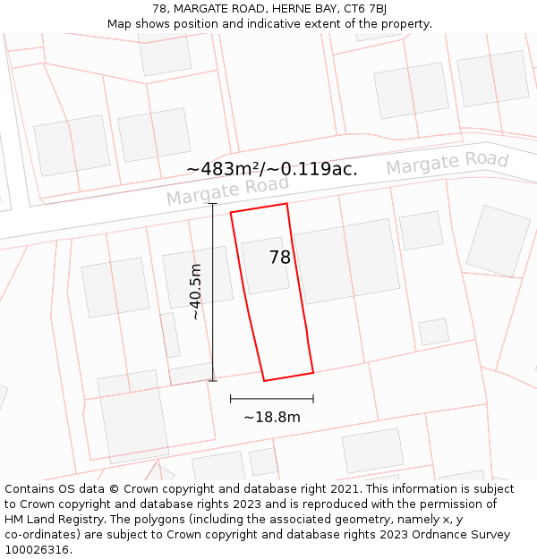 78, MARGATE ROAD, HERNE BAY, CT6 7BJ: Plot and title map