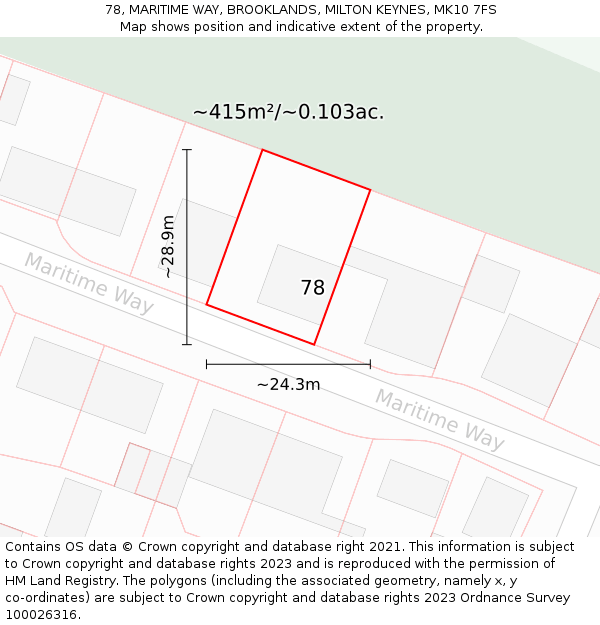 78, MARITIME WAY, BROOKLANDS, MILTON KEYNES, MK10 7FS: Plot and title map