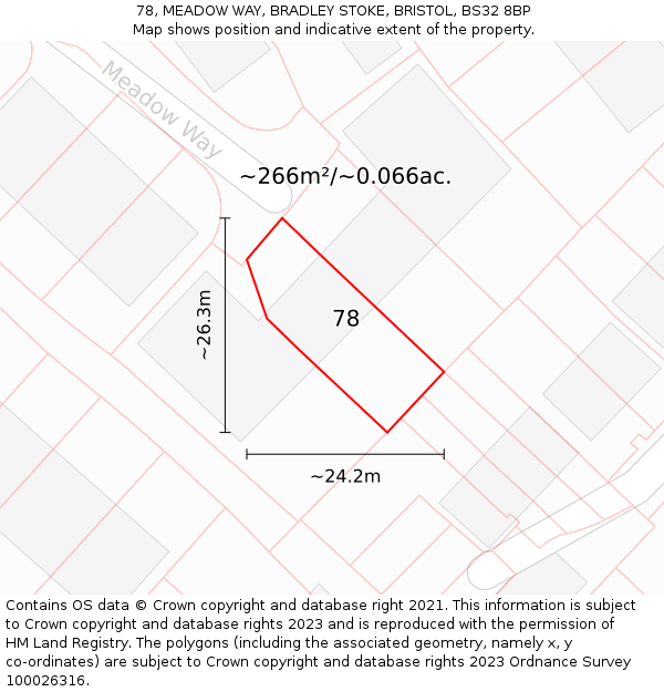 78, MEADOW WAY, BRADLEY STOKE, BRISTOL, BS32 8BP: Plot and title map