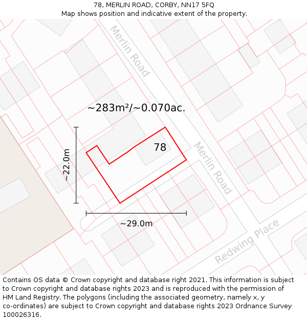 78, MERLIN ROAD, CORBY, NN17 5FQ: Plot and title map