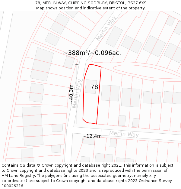 78, MERLIN WAY, CHIPPING SODBURY, BRISTOL, BS37 6XS: Plot and title map