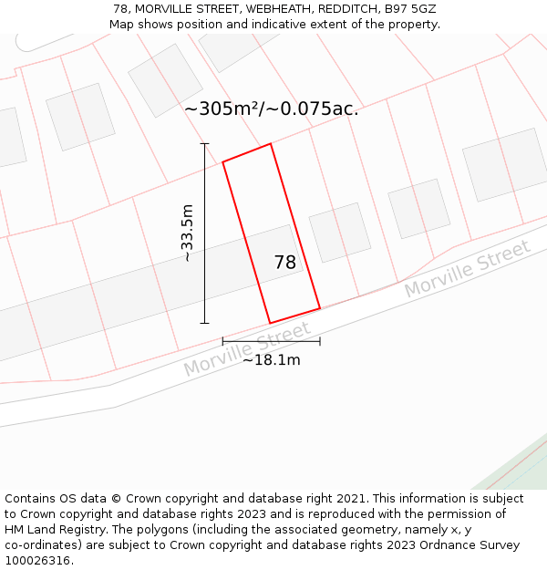 78, MORVILLE STREET, WEBHEATH, REDDITCH, B97 5GZ: Plot and title map