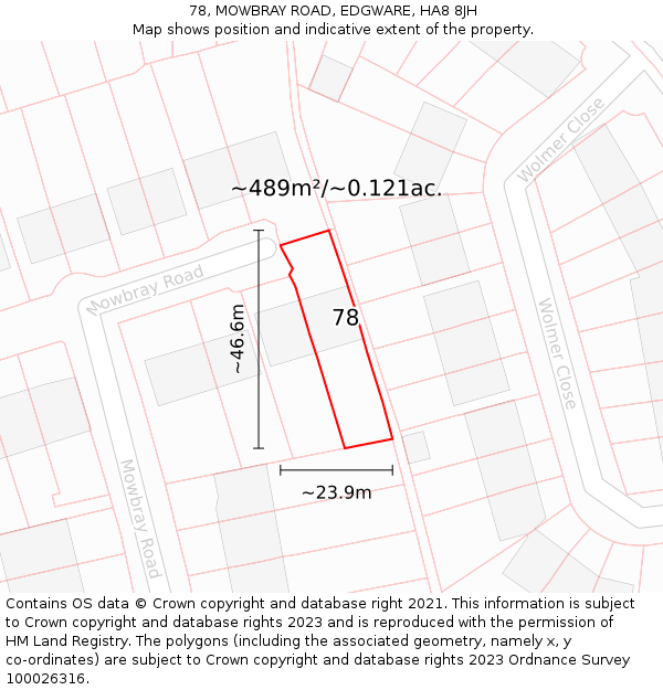 78, MOWBRAY ROAD, EDGWARE, HA8 8JH: Plot and title map