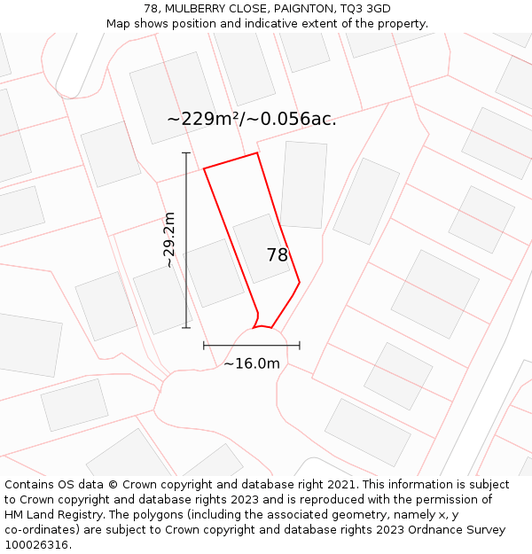 78, MULBERRY CLOSE, PAIGNTON, TQ3 3GD: Plot and title map