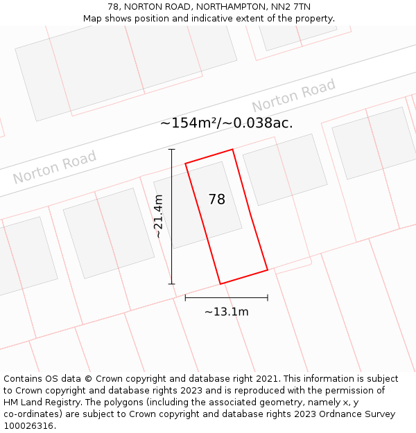 78, NORTON ROAD, NORTHAMPTON, NN2 7TN: Plot and title map