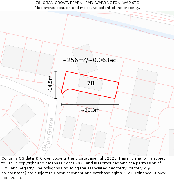 78, OBAN GROVE, FEARNHEAD, WARRINGTON, WA2 0TG: Plot and title map