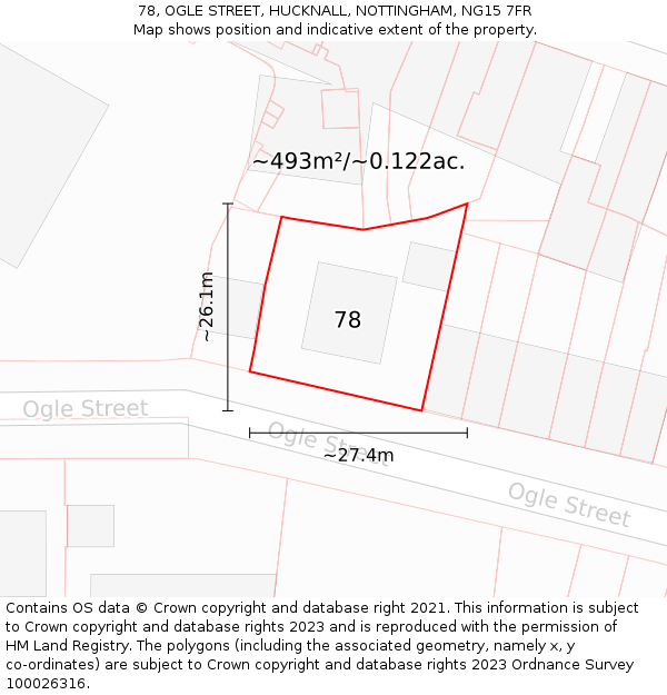 78, OGLE STREET, HUCKNALL, NOTTINGHAM, NG15 7FR: Plot and title map