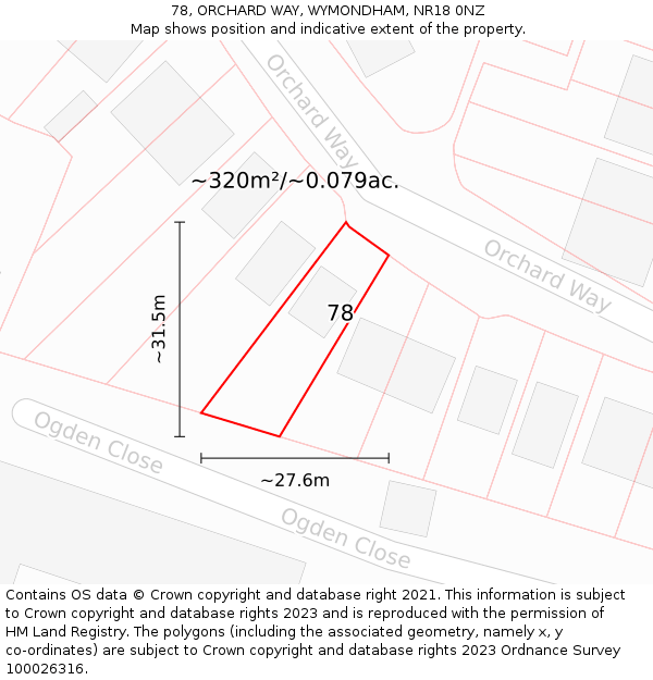 78, ORCHARD WAY, WYMONDHAM, NR18 0NZ: Plot and title map