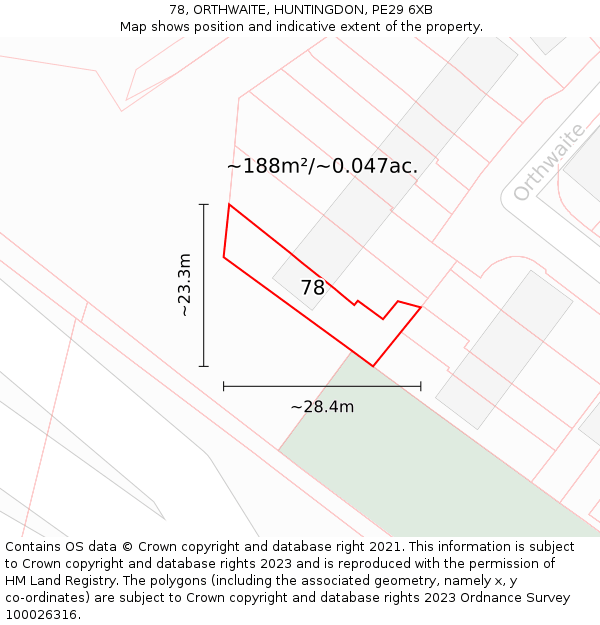 78, ORTHWAITE, HUNTINGDON, PE29 6XB: Plot and title map