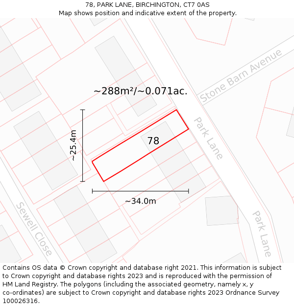 78, PARK LANE, BIRCHINGTON, CT7 0AS: Plot and title map