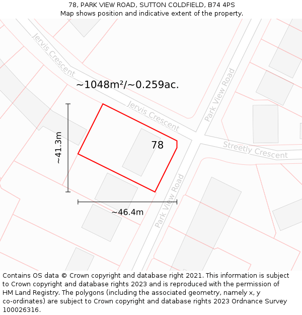 78, PARK VIEW ROAD, SUTTON COLDFIELD, B74 4PS: Plot and title map