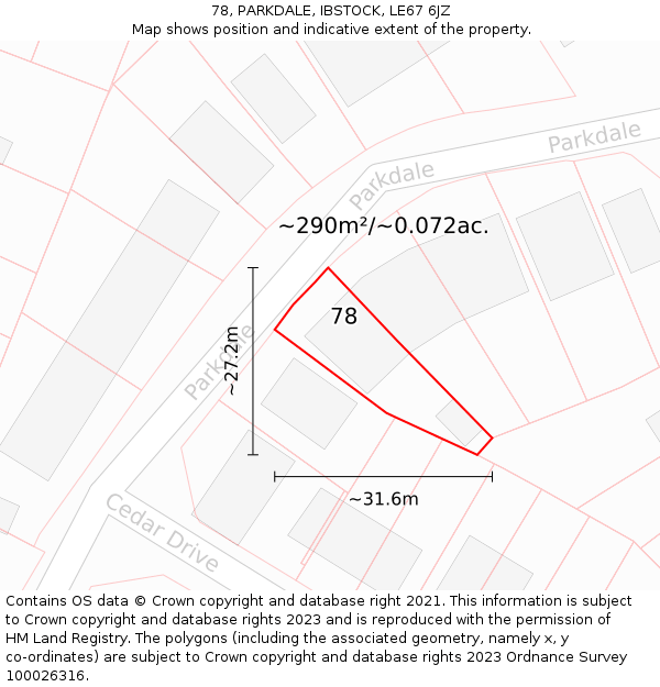 78, PARKDALE, IBSTOCK, LE67 6JZ: Plot and title map