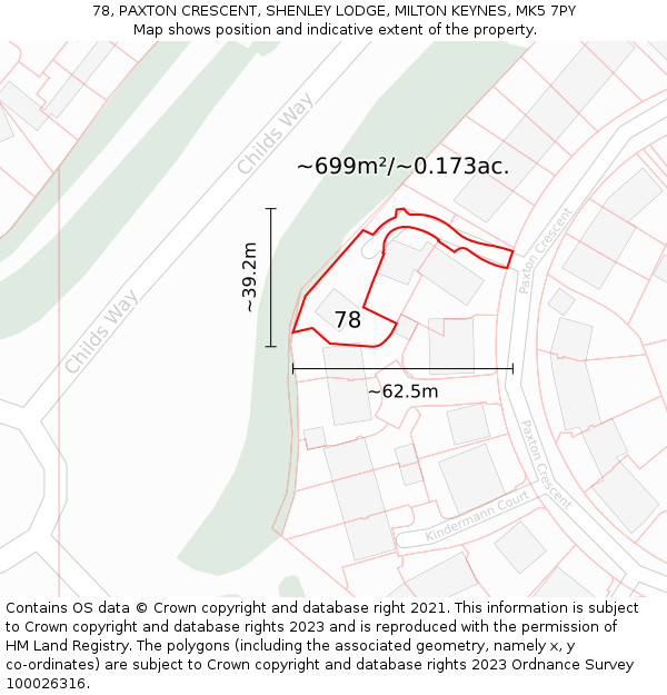 78, PAXTON CRESCENT, SHENLEY LODGE, MILTON KEYNES, MK5 7PY: Plot and title map