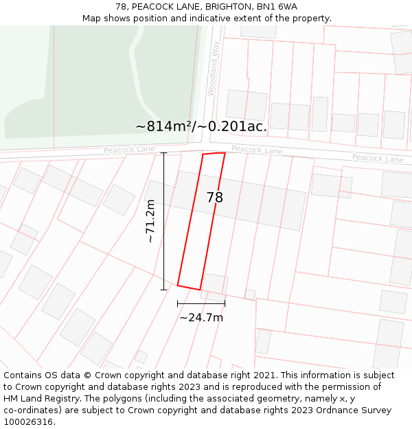 78, PEACOCK LANE, BRIGHTON, BN1 6WA: Plot and title map