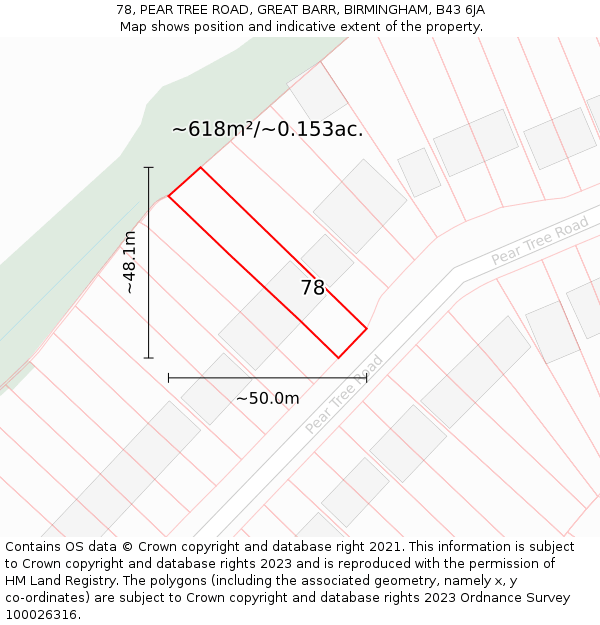 78, PEAR TREE ROAD, GREAT BARR, BIRMINGHAM, B43 6JA: Plot and title map