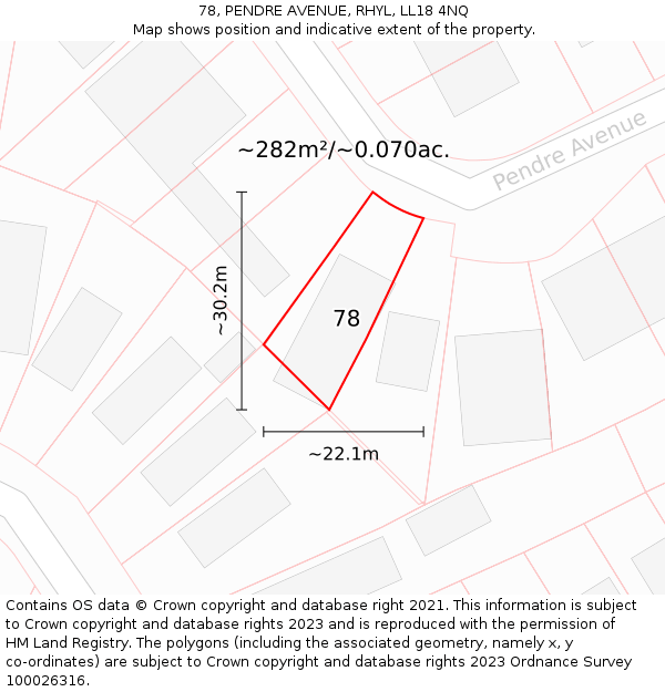 78, PENDRE AVENUE, RHYL, LL18 4NQ: Plot and title map