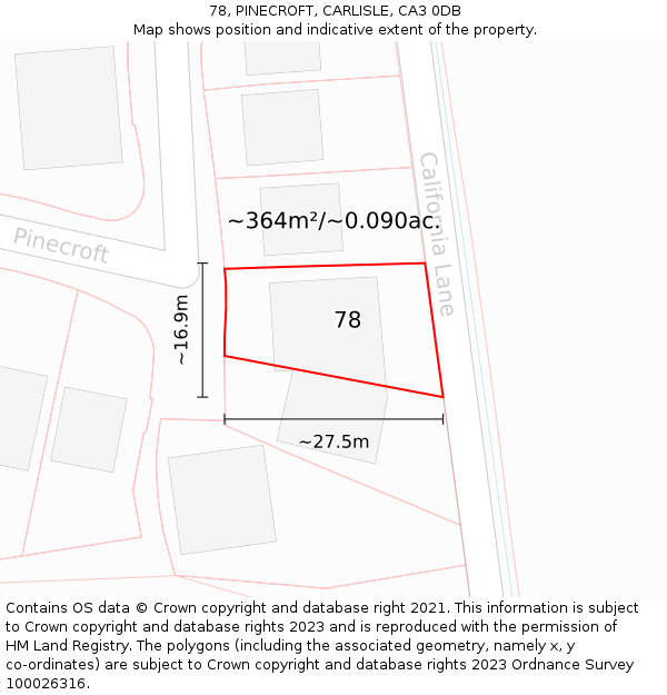 78, PINECROFT, CARLISLE, CA3 0DB: Plot and title map