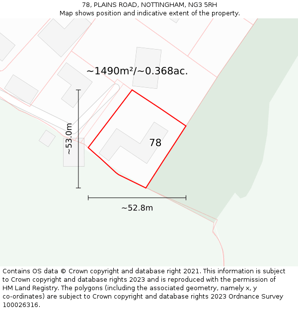 78, PLAINS ROAD, NOTTINGHAM, NG3 5RH: Plot and title map