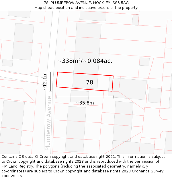 78, PLUMBEROW AVENUE, HOCKLEY, SS5 5AG: Plot and title map