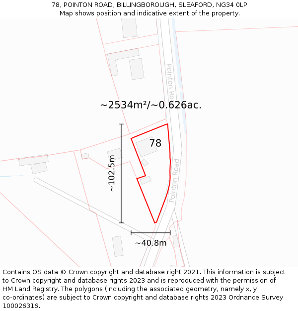 78, POINTON ROAD, BILLINGBOROUGH, SLEAFORD, NG34 0LP: Plot and title map