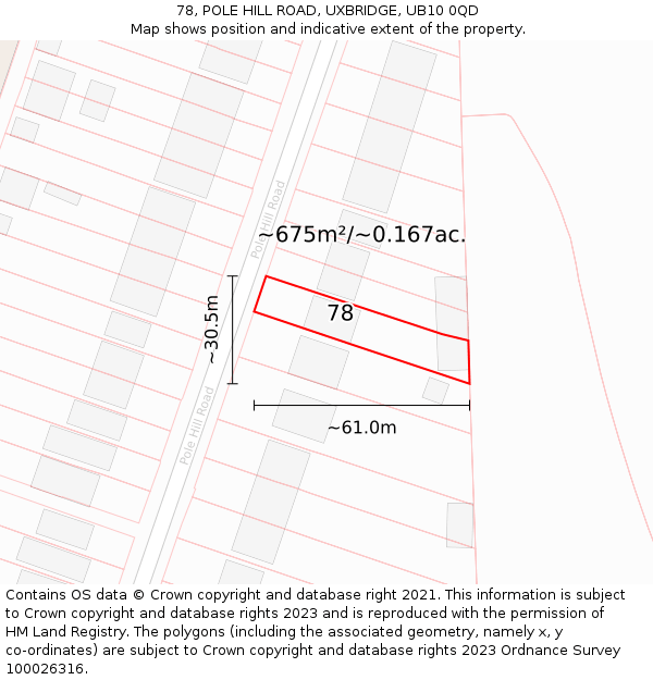 78, POLE HILL ROAD, UXBRIDGE, UB10 0QD: Plot and title map