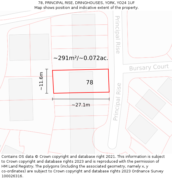 78, PRINCIPAL RISE, DRINGHOUSES, YORK, YO24 1UF: Plot and title map