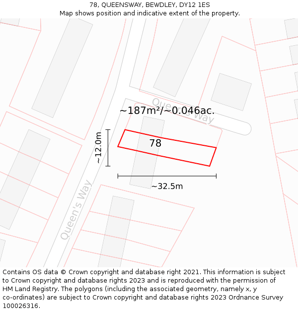 78, QUEENSWAY, BEWDLEY, DY12 1ES: Plot and title map