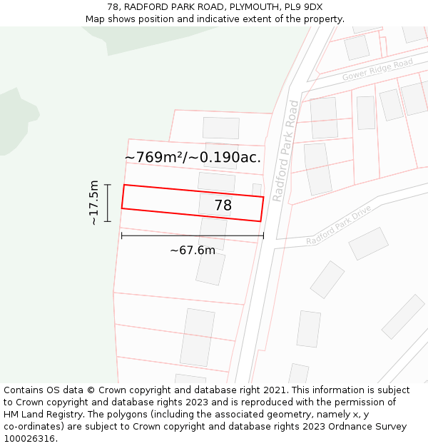 78, RADFORD PARK ROAD, PLYMOUTH, PL9 9DX: Plot and title map