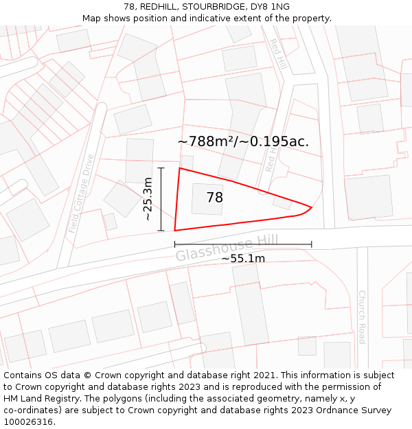 78, REDHILL, STOURBRIDGE, DY8 1NG: Plot and title map