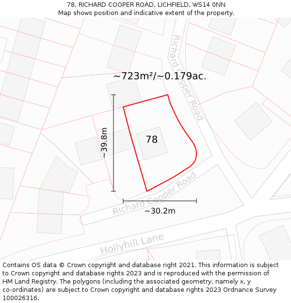 78, RICHARD COOPER ROAD, LICHFIELD, WS14 0NN: Plot and title map