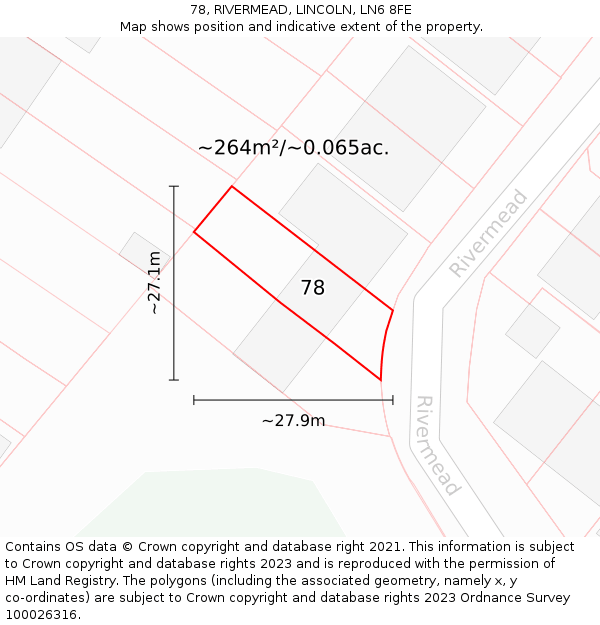 78, RIVERMEAD, LINCOLN, LN6 8FE: Plot and title map