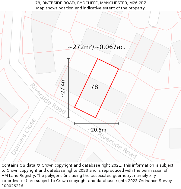 78, RIVERSIDE ROAD, RADCLIFFE, MANCHESTER, M26 2PZ: Plot and title map