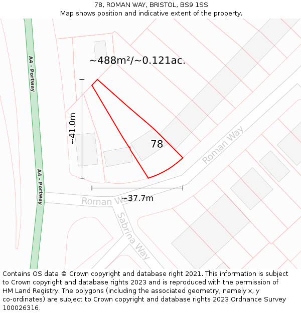 78, ROMAN WAY, BRISTOL, BS9 1SS: Plot and title map