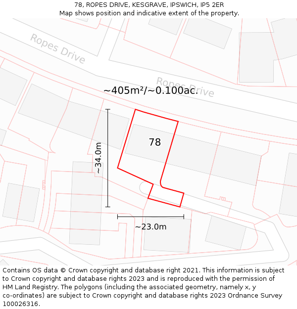 78, ROPES DRIVE, KESGRAVE, IPSWICH, IP5 2ER: Plot and title map