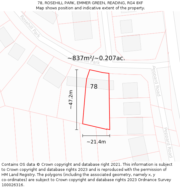 78, ROSEHILL PARK, EMMER GREEN, READING, RG4 8XF: Plot and title map