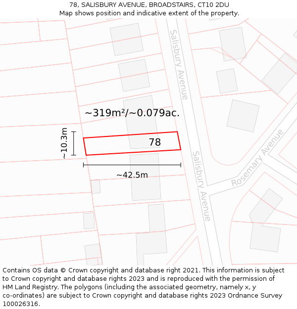 78, SALISBURY AVENUE, BROADSTAIRS, CT10 2DU: Plot and title map