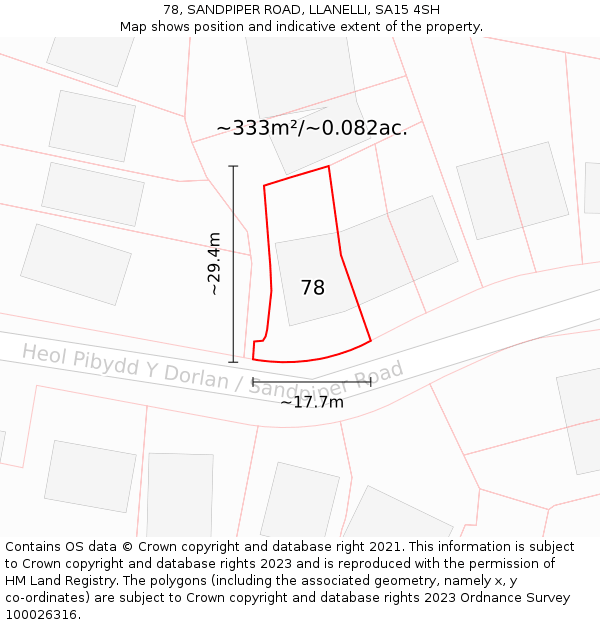 78, SANDPIPER ROAD, LLANELLI, SA15 4SH: Plot and title map