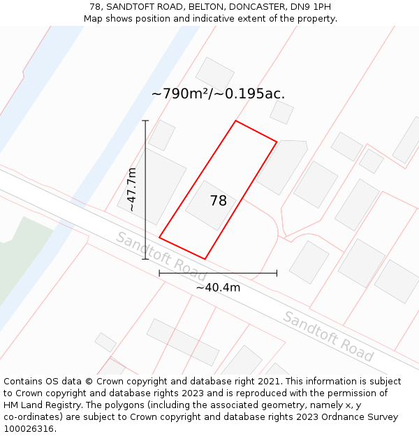 78, SANDTOFT ROAD, BELTON, DONCASTER, DN9 1PH: Plot and title map