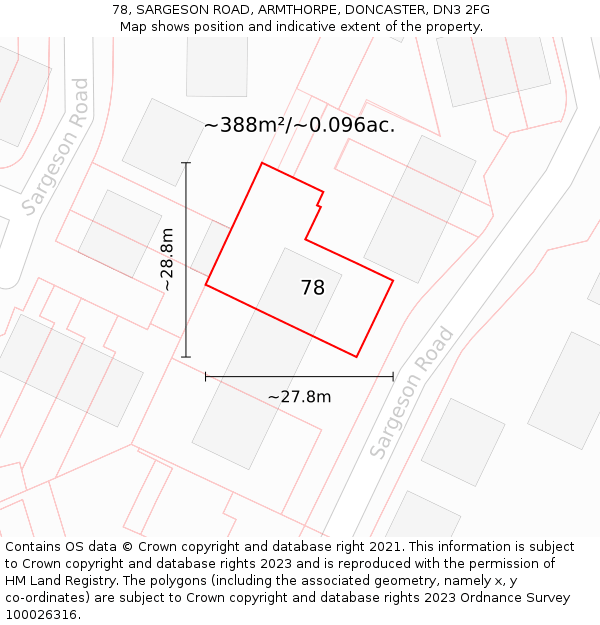 78, SARGESON ROAD, ARMTHORPE, DONCASTER, DN3 2FG: Plot and title map