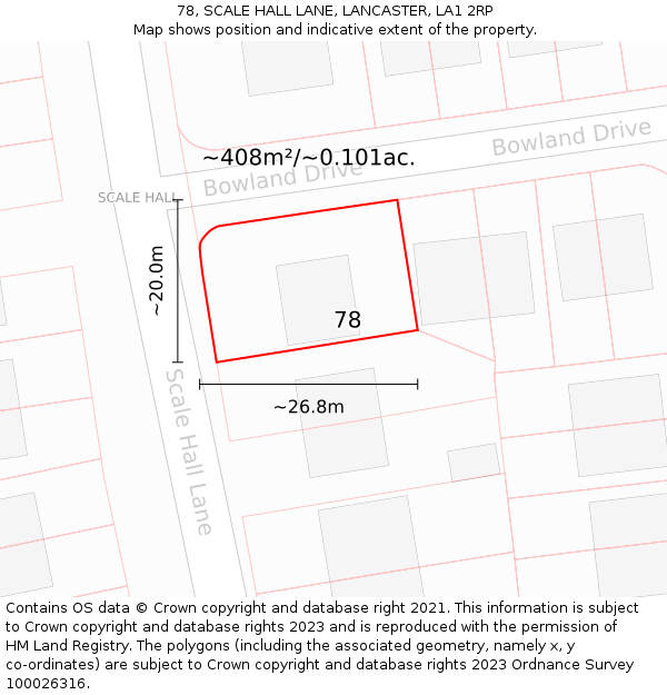 78, SCALE HALL LANE, LANCASTER, LA1 2RP: Plot and title map