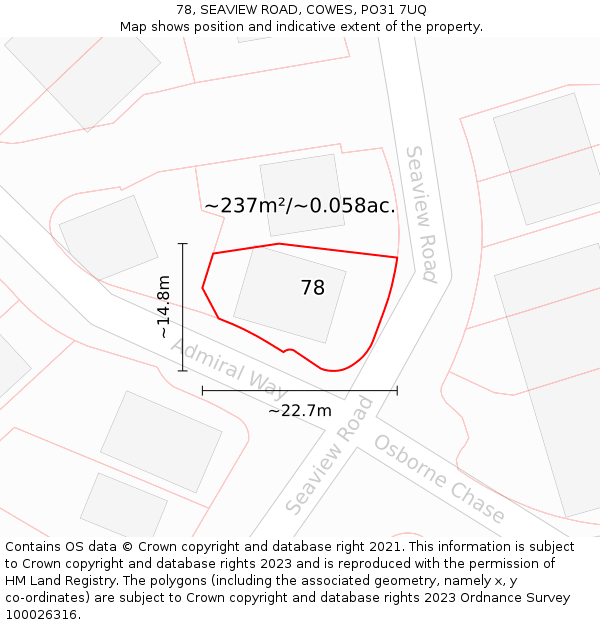 78, SEAVIEW ROAD, COWES, PO31 7UQ: Plot and title map