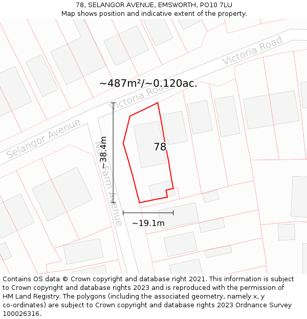 78, SELANGOR AVENUE, EMSWORTH, PO10 7LU: Plot and title map